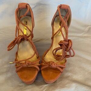 ILIANA Women's Coral Suede Lace Up Wedge Heels Size 10